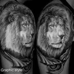 Татуировка льва чёрно белая