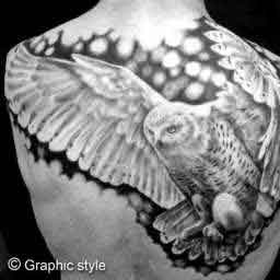 Татуировка совы чёрно белая
